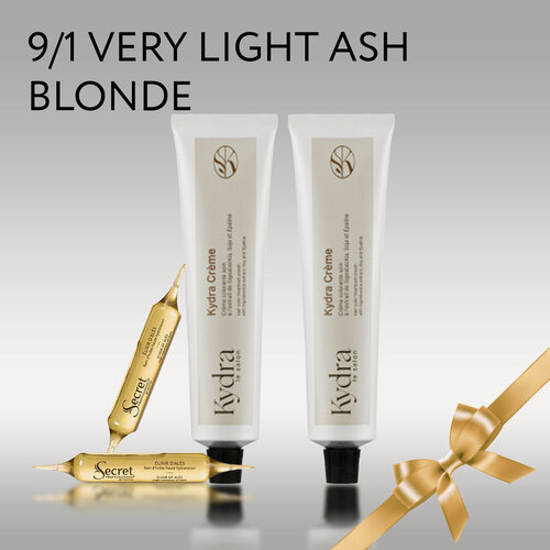 Изображение товара KYDRA Набор: Краска 9/1 VERY LIGHT ASH BLONDE Kydracreme 2 шт, Ампулы в ассортименте 2 ампулы по 10мл, Подарок
