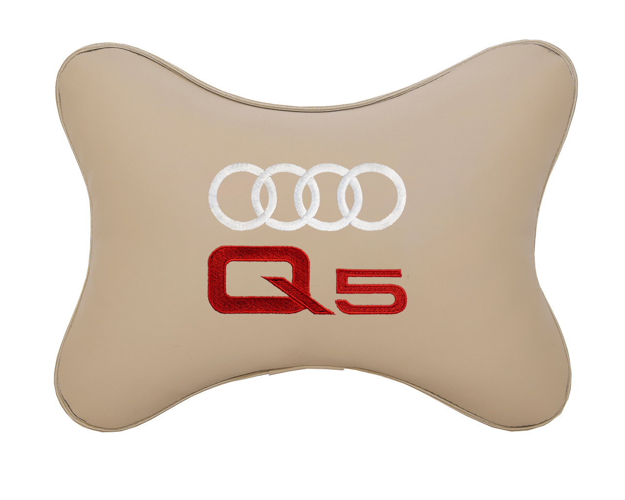 Подушка на подголовник экокожа Beige с логотипом автомобиля AUDI Q5