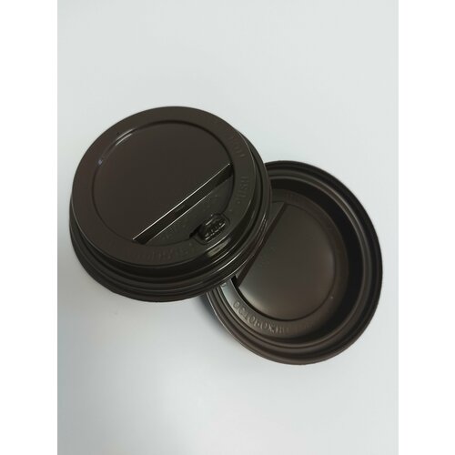 Крышки для стаканов одноразовые 90 мм коричневые с клапаном для кофе на бумажные стаканчики, 