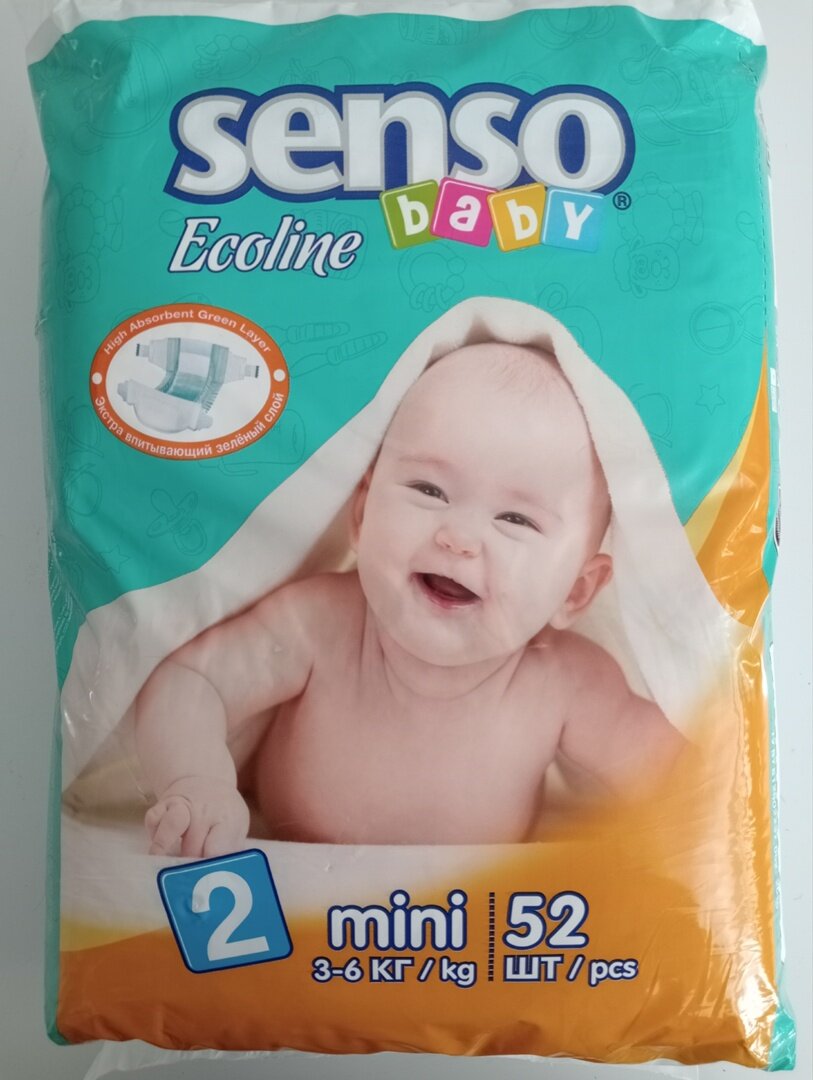 Подгузники Senso Baby Ecoline, размер 2(3-6 кг),1 уп.52 шт.