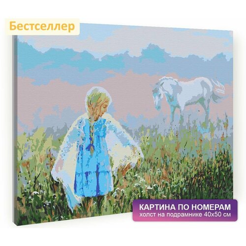 Картина по номерам на холсте с подрамником 40х50 см. Живопись, Художники, Арт. "Девочка и конь", арт. 3295/