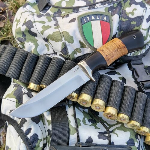 фото Нож пегас из кованой стали х12мф, гарда из мельхиора, рукоять граб-береста-граб атака