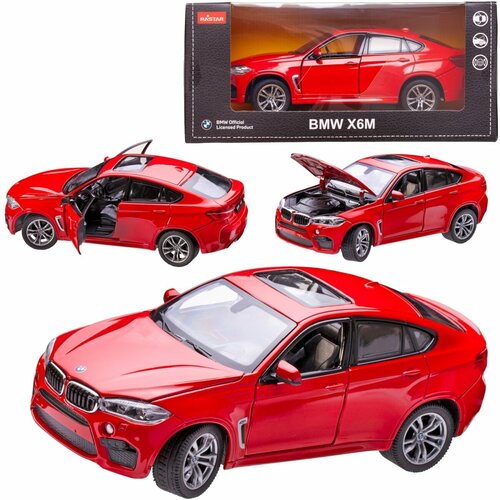 Машина металл. 1:24 BMW X6M, цвет красный, двери и капот открываются RASTAR 56600R