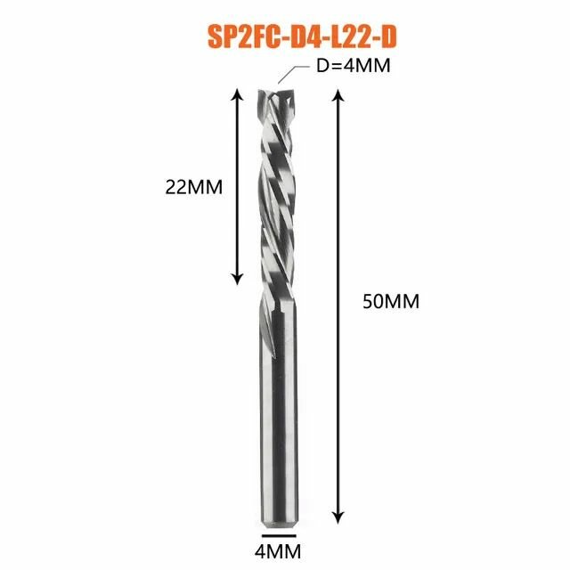 Dreanique компрессионная фреза по дереву для чпу (4х22х50х4 Z2) SP2FC-D4.0-L22 39743