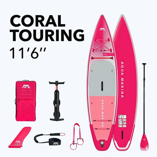 сапборд комплект aqua marina beast 10 6 320х81х15 см sup насос весло Сапборд Aqua Marina Coral Touring S24 11'6 (Розовый)