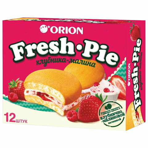 Печенье ORION "Fresh-Pie Strawberry-raspberry", клубника малина, 300 г, (12 штук х 25 г), ш/к 54607