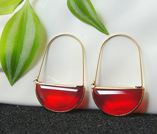 Комплект серег Fashion jewelry, минеральное стекло, стекло, размер/диаметр 45 мм, золотой, красный