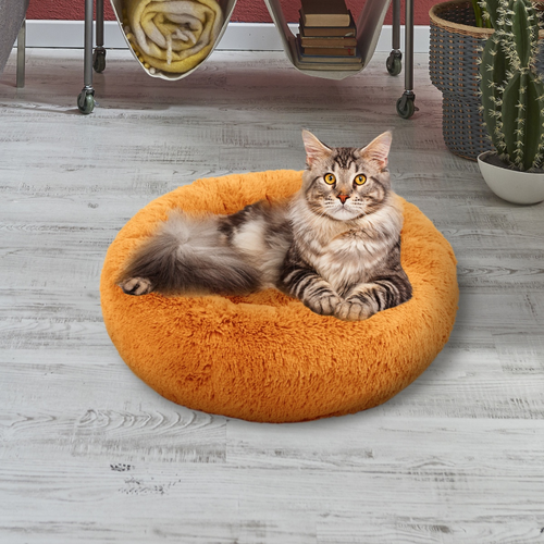 Пушистая лежанка d70 см +-5 см для крупных кошек и собак цвет карамель артикул PNL80