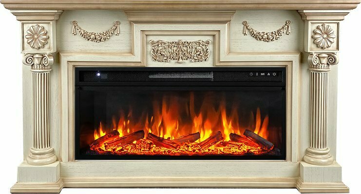 фото Каминокомплект London - Слоновая кость с патиной (Ширина 1490 мм) с очагом Vision 42 LOG LED
