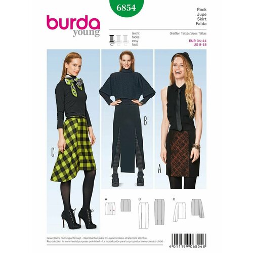 Выкройка Burda 6854 Юбка выкройка burda 6928 юбка