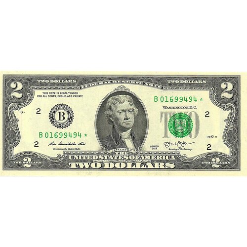 2 доллар 2013 г США № 9494 банкнота номиналом 2 доллара 2017 года сша unc