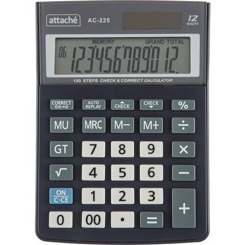 Калькулятор настольный Attache, AС-225, 12р, двойное питание, серый