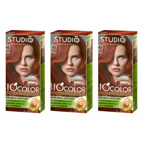 Крем-краска для волос Studio Professional BioColor 743 огненный рыжий 115 мл 3 шт 1020₽