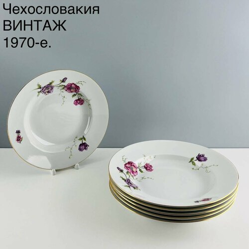 Винтажные суповые тарелки "Цветение". Фарфор Bohemia. Чехословакия, 1970-е.