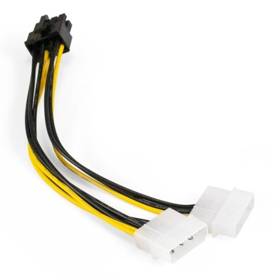 Переходник питания PCI-Express 8pin Exegate EX-CC-PSU-62 от 2х разъемов Molex IDE блока питания, 0,15м.