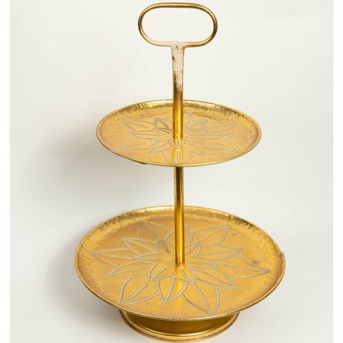 Фруктовница металлическая 2-х ярусная золотистая блюдо подставка для торта выпечки десертов 7189₽