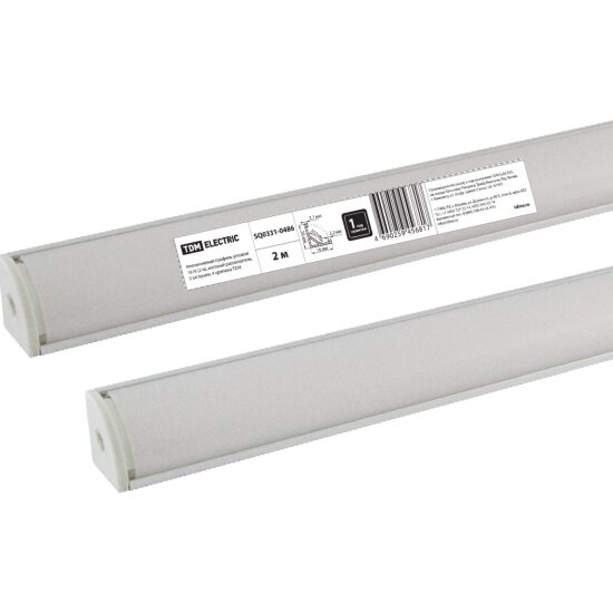 Угловой алюминиевый профиль Tdm Electric 1616 (2 м) матовый рассеиватель 2 заглушки 4 крепежа SQ0331-0486