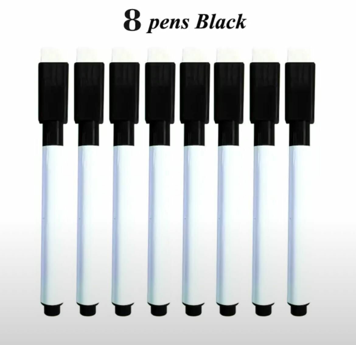 фото Набор черных маркеров (8 штук) для белых досок с губкой-стиратель и магнитом для школы, для офиса