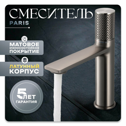 Смеситель для кухни, PTC Paris серый для ванной, раковины, Латунь+ PVD покрытие