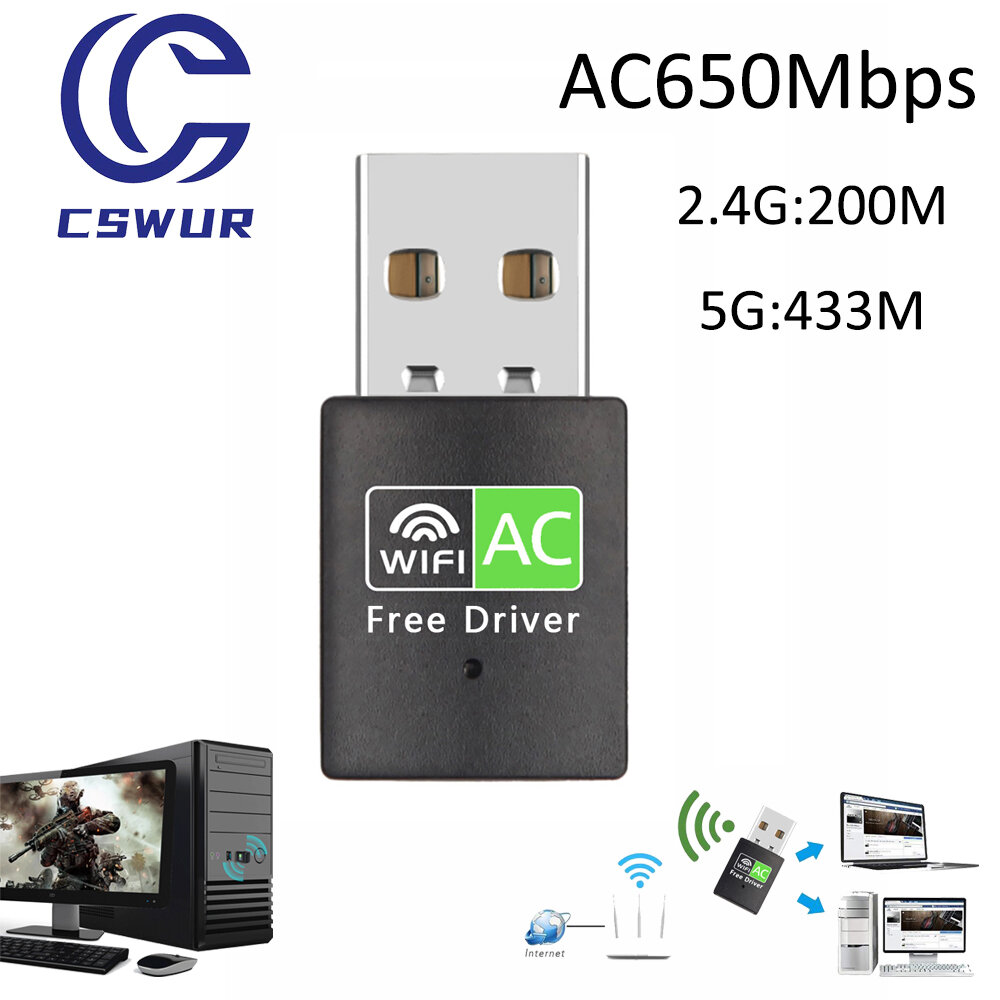 Адаптер Cswur USB WiFi n/g/b/ac с антенной 2.4GHz+5GHz 802.11ac