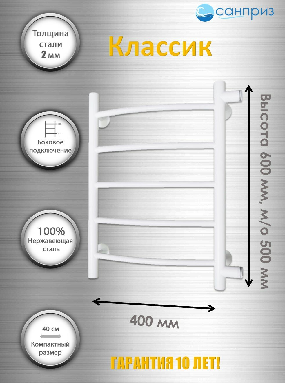 фото Полотенцесушитель Классик П5 400*600 м/о 500 белый матовый