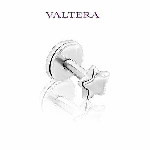фото Моносерьга valtera, серебро, 925 проба, родирование, размер 3 мм, , серебристый