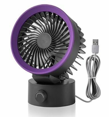 Вентилятор USB настольный бесшумный NAS-1 Черный матовый/фиолетовый, лопастной, регулируемый