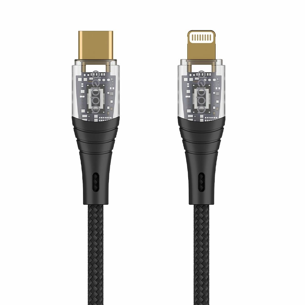 Дата-кабель Crystal USB-C - Lightning, 1м, черный, Deppa (72503)