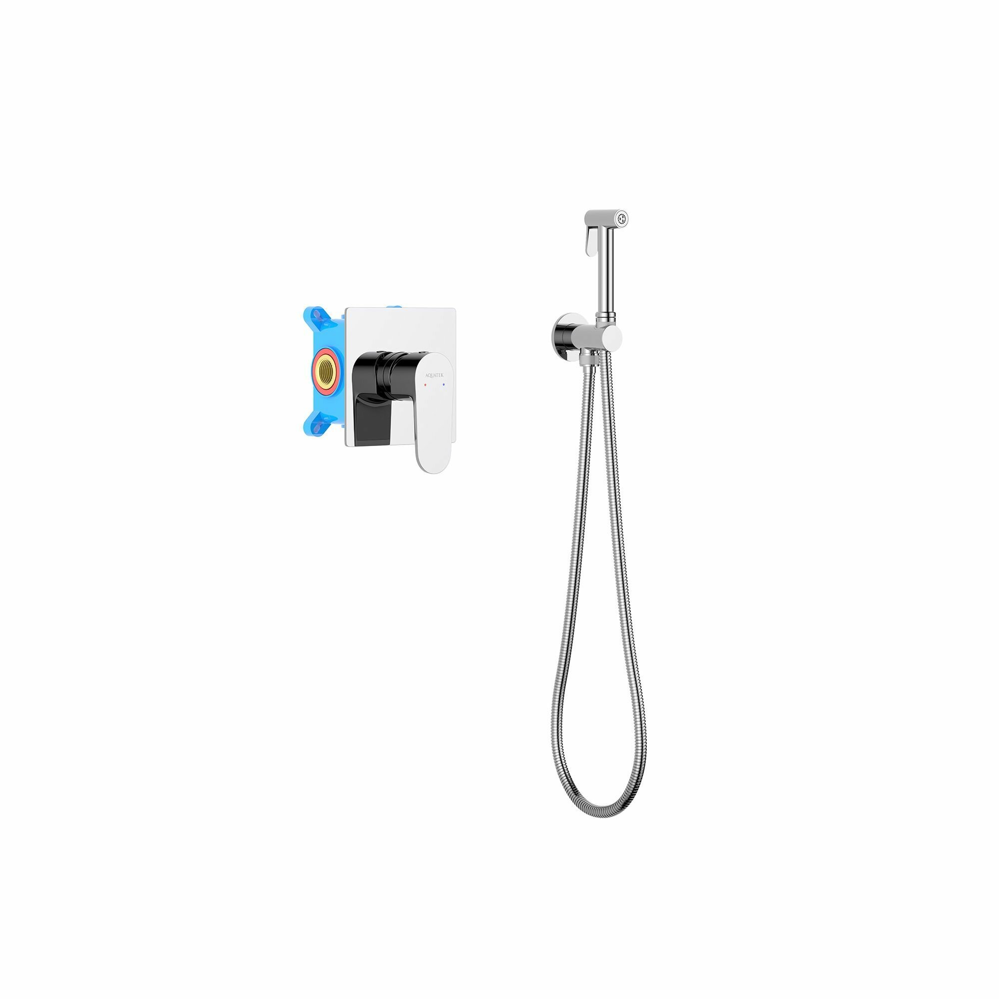 Набор с гигиеническим душем (смеситель + гигиеническая лейка + шланг + шланговое подсоединение с держателем) AQUATEK AQ1219CR оберон, Хром