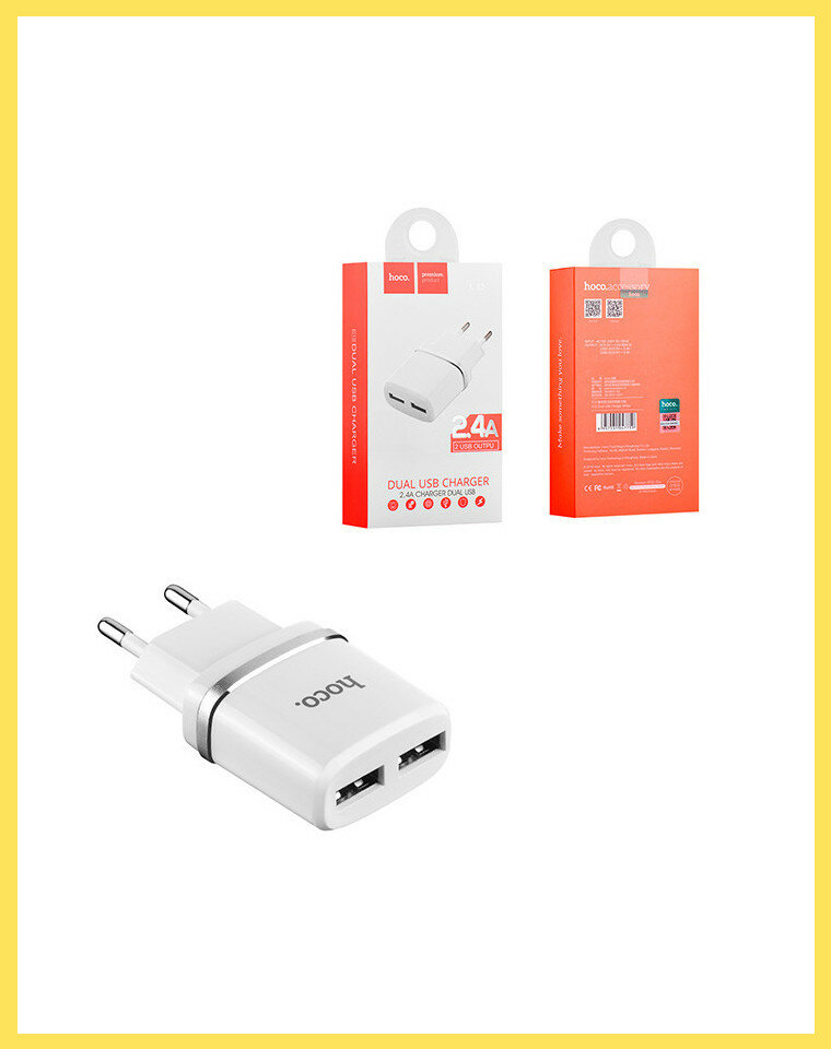 Сетевое зарядное устройство USB Hoco C12 (2A, 2 порта) Белый