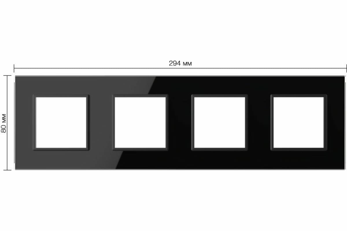 LIVOLO Рамка для розетки 4 поста, цвет черный, стекло BB-C7-SR/SR/SR/SR-12