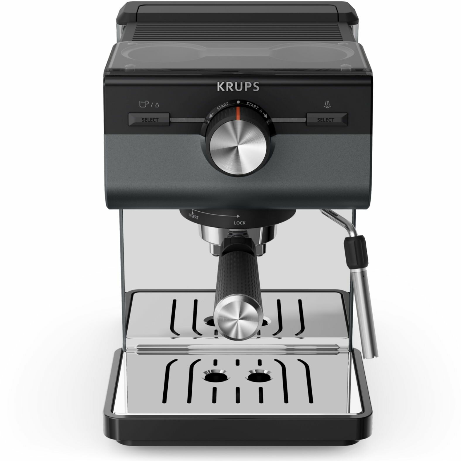 Рожковая кофеварка Krups Authentic+ XP384G10, 15 бар, с ручным капучинатором, объем резервуара для воды 2 л, серый — фото 1