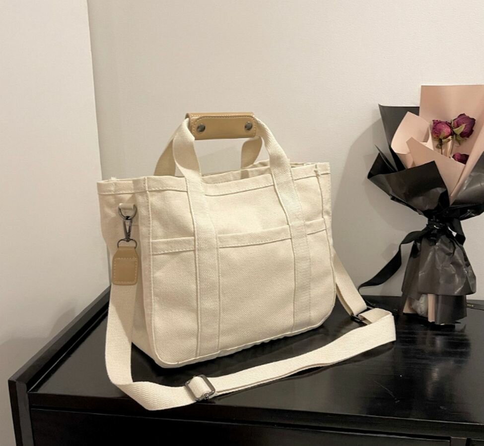 фото Сумка шоппер холщовая белая