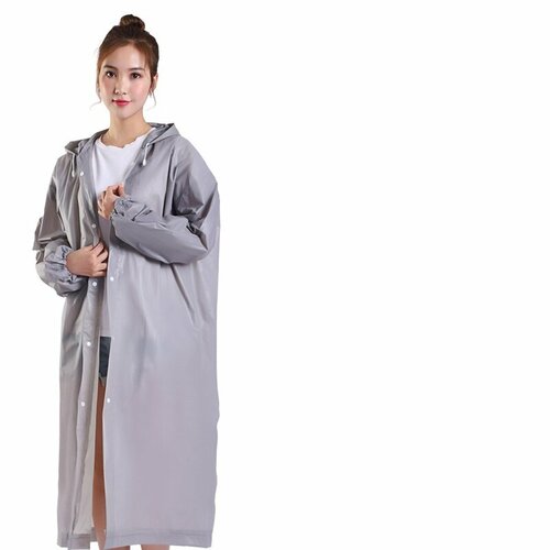 Дождевик женский, мужской с капюшоном на кнопах, серый