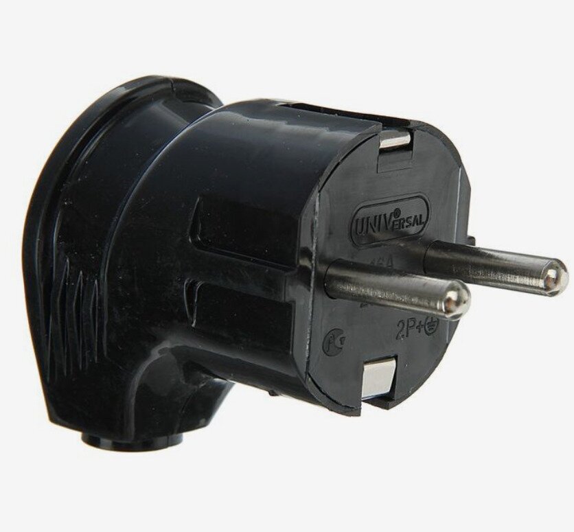 Вилка с заземлением угловая черная 16А 250В (еврослот) UNIVersal А0105