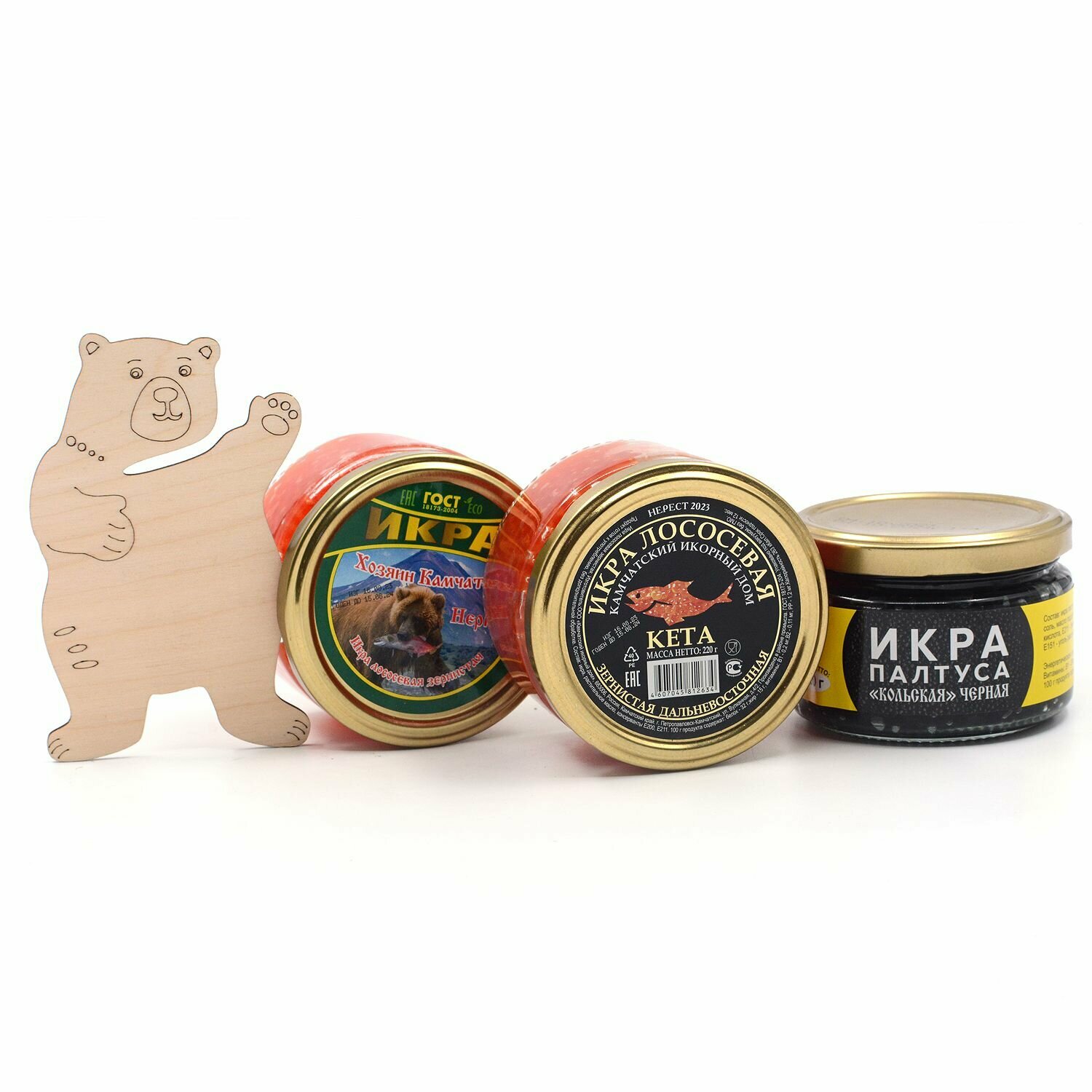 Икра красная микс, Нерка + Кета + Палтус, набор С любовью из камчатки, 3 банки по 220г