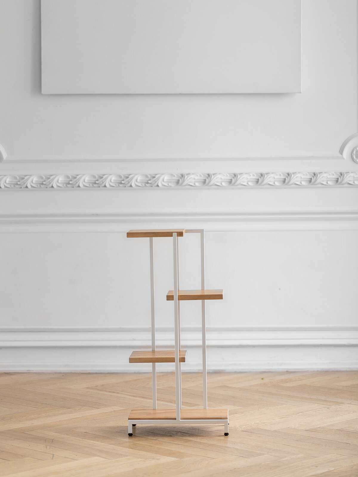 Стеллаж GreenWeen Loft 5, для кашпо, белый/дуб, металл, 4 полки — фото 1