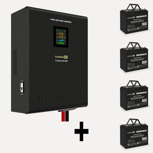 Изображение товара Комплект ИБП ExeGate FineSine SX-7000. LCD. AVR.2SH. T + батарея ExeGate DT 1275 (12В, 75Ач) 4шт EX296688RUS