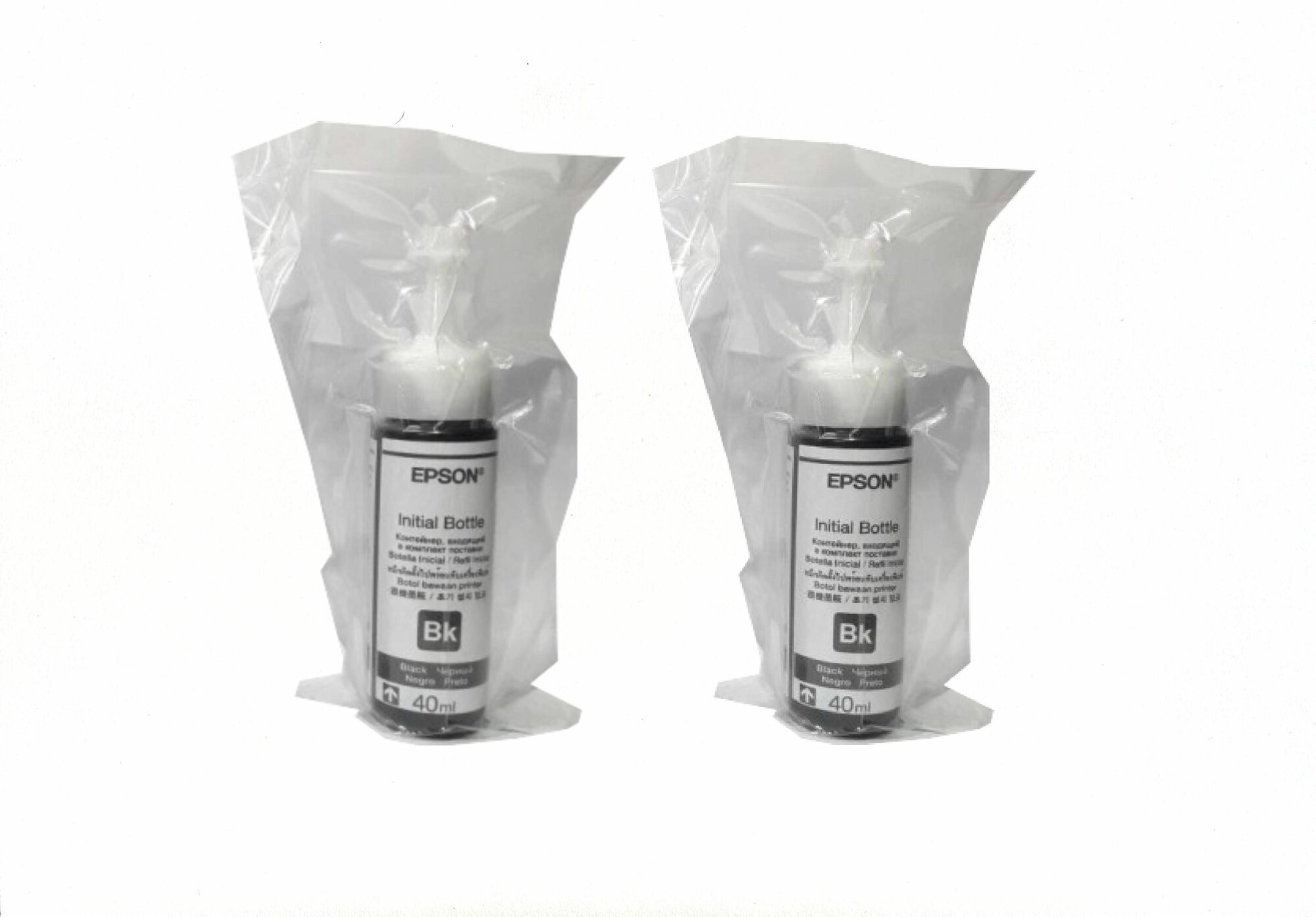 Комплект из 2 флаконов черных чернил для Epson L100/L120/L132 (2х40 мл) T6641 (Initial Bottle) оригинальный