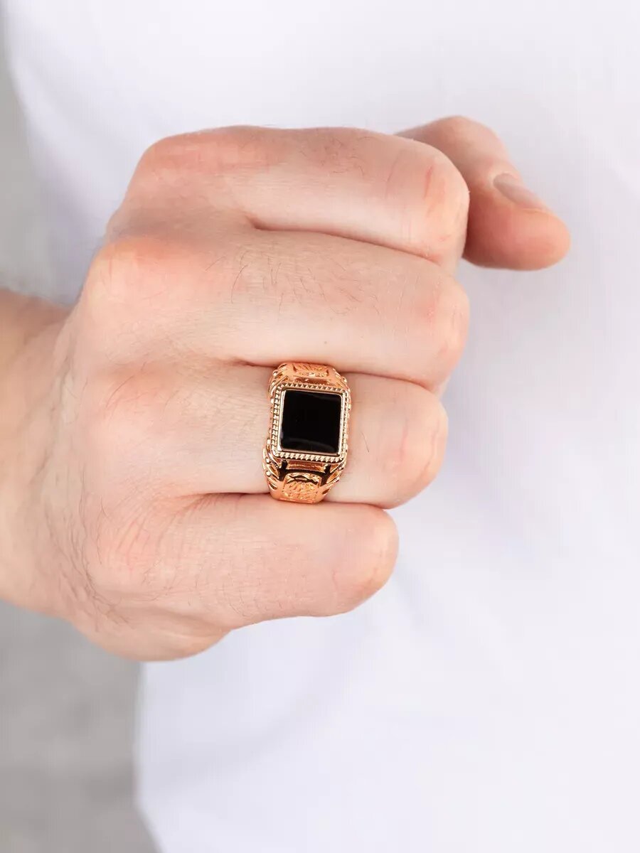 Печатка TEKA, эмаль, размер 22, розовое золото — фото 1