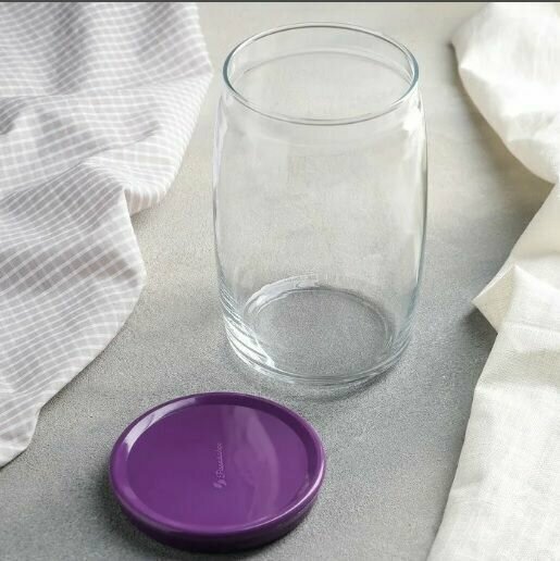 Набор банок Pasabahce Cesni, стекло, 1.1л, фиолетовые крышки, 2 шт — фото 1