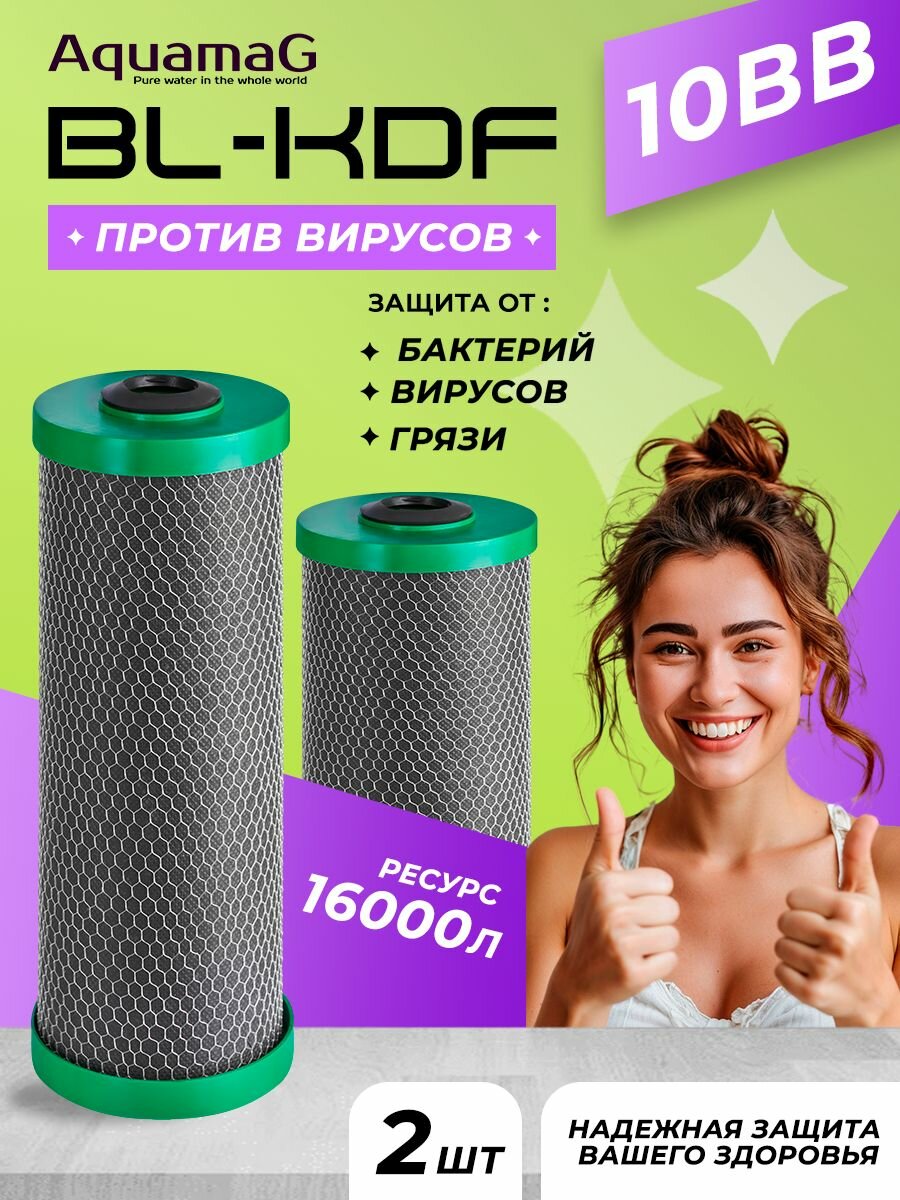 Картридж для фильтра воды с прессованным бактерицидным углём BL-KDF 10 BB 2 шт