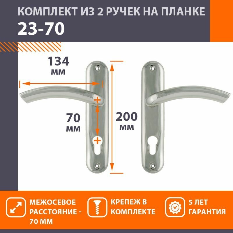 Ручки дверные на планке комплект универсальные Нора-М 23-70 мм цвет Хром