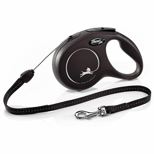 Поводок-рулетка FLEXI "Classic", New, трос, размер S, 8 м, 12 кг, черная