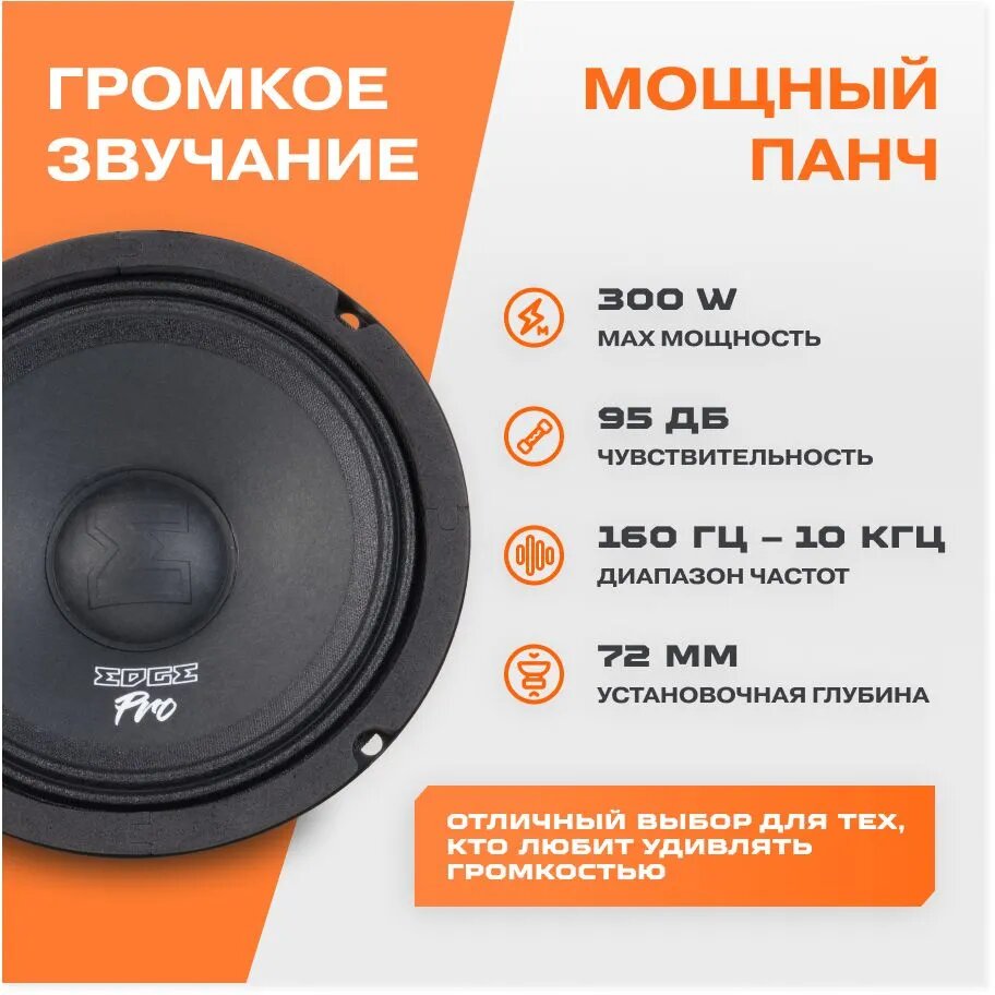 Динамики автомобильные EDGE EDPRO6B-E3 (пара), 16.5см, 4Ом, 150Вт — фото 1