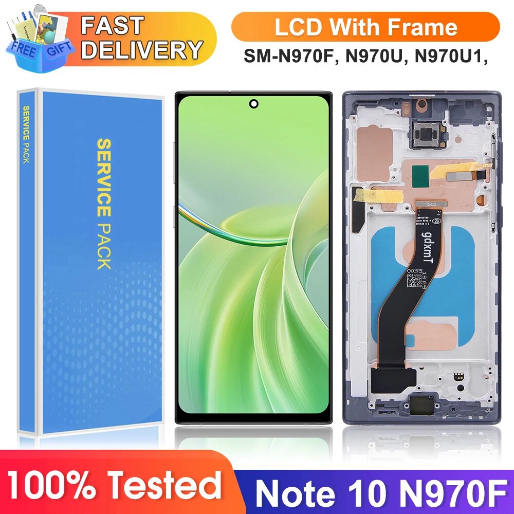 Note10 N970F N970F/DS Экран дисплея для Samsung Galaxy Note 10, ЖК-дисплей с рамкой, дигитайзер в сборе, запасные части, With Black Frame