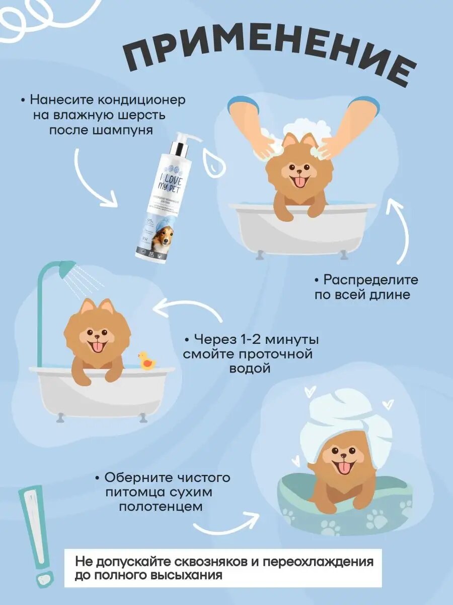 Кондиционер для собак, бальзам для собак I LOVE MY PET от колтунов, гипоаллергенный для шерсти животных, 250 мл — фото 1