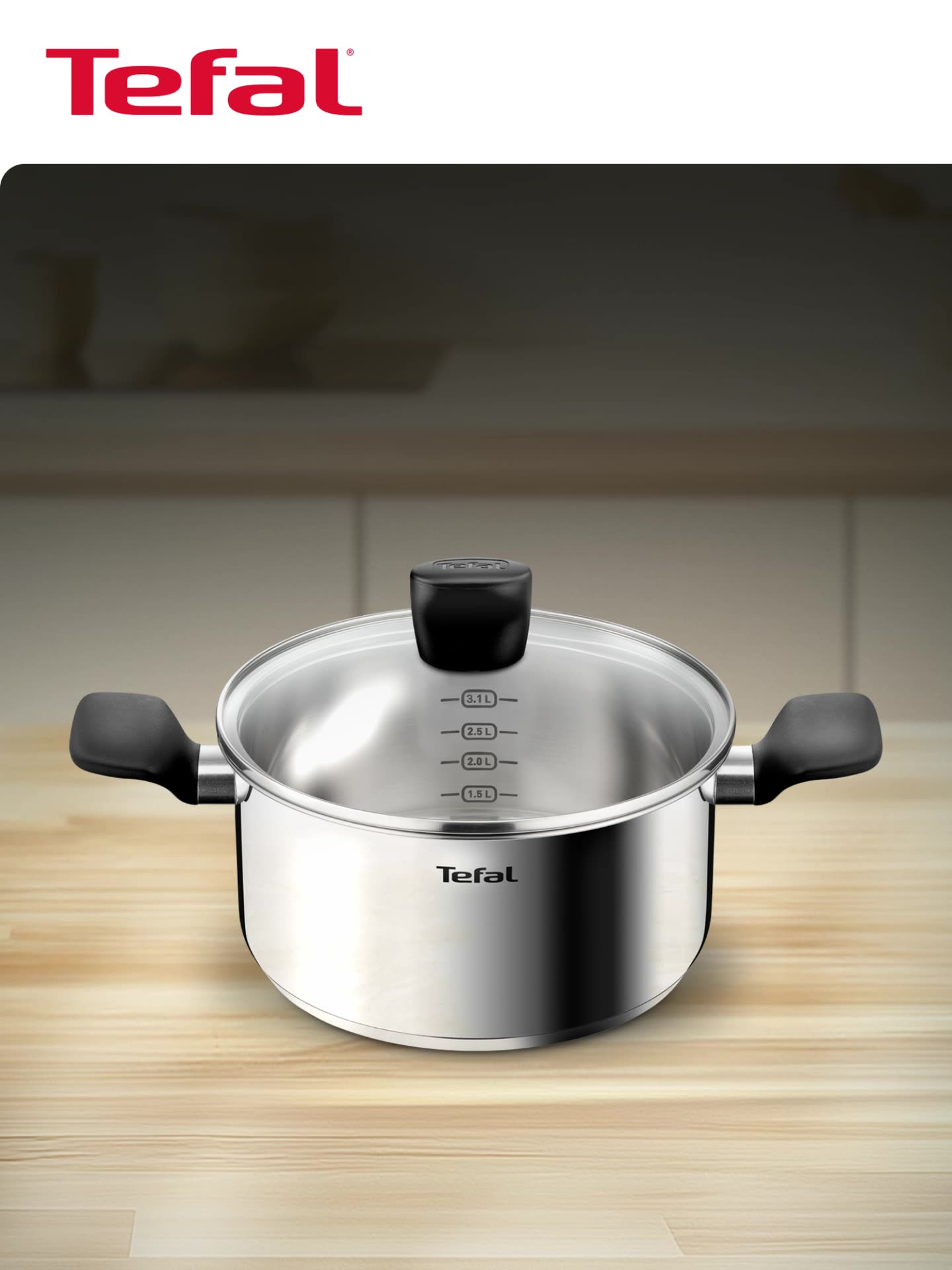 Кастрюля с крышкой Tefal Confidence G7644474, 20 см, 3.1 л, нержавеющая сталь — фото 1