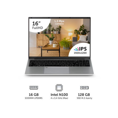 Ноутбук Azerty RB-1650 (16" IPS 1920x1200 Intel N100 4x0.8GHz, 16GB LPDDR5, 128GB SSD)
