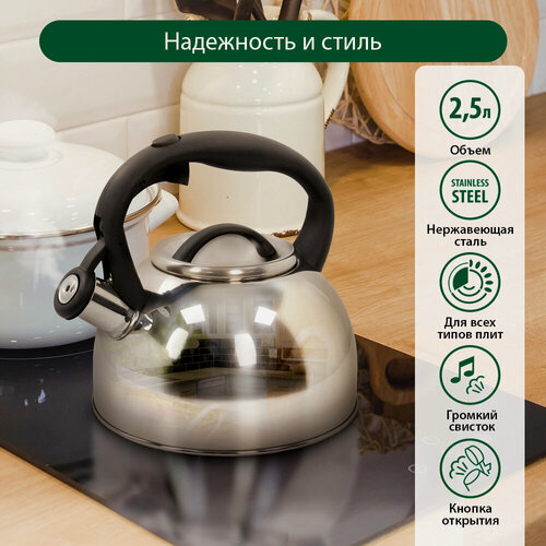 Изображение товара Чайник металлический со свистком MARTA MT-3026 черный жемчуг